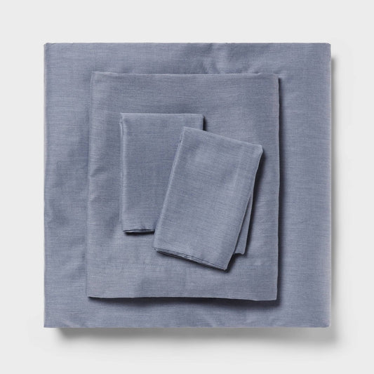 Twin/Twin XL Easy Care Cotton Blend Sateen Sheet Set Navy Heather - Room Essentials
