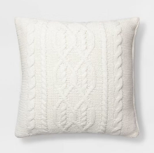 Oversized Cable Knit Chenille Square Throw Pillow Cream