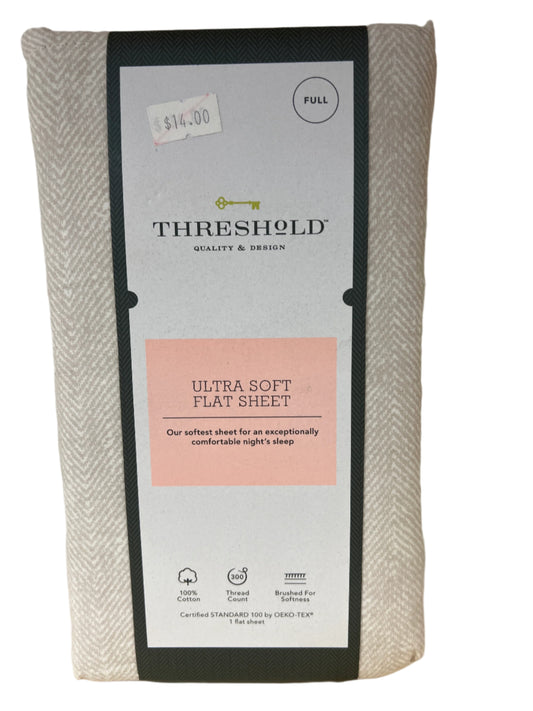 Full 300 Thread Count Herringbone Ultra Soft Flat Sheet Tan - Threshold