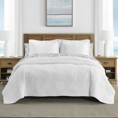 Full/Queen Tommy Bahama Home Solid Reversible 3pc Quilt Set - White