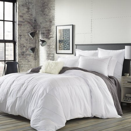 Full/Queen City Scene Duvet Cover Set White / Navy Blue