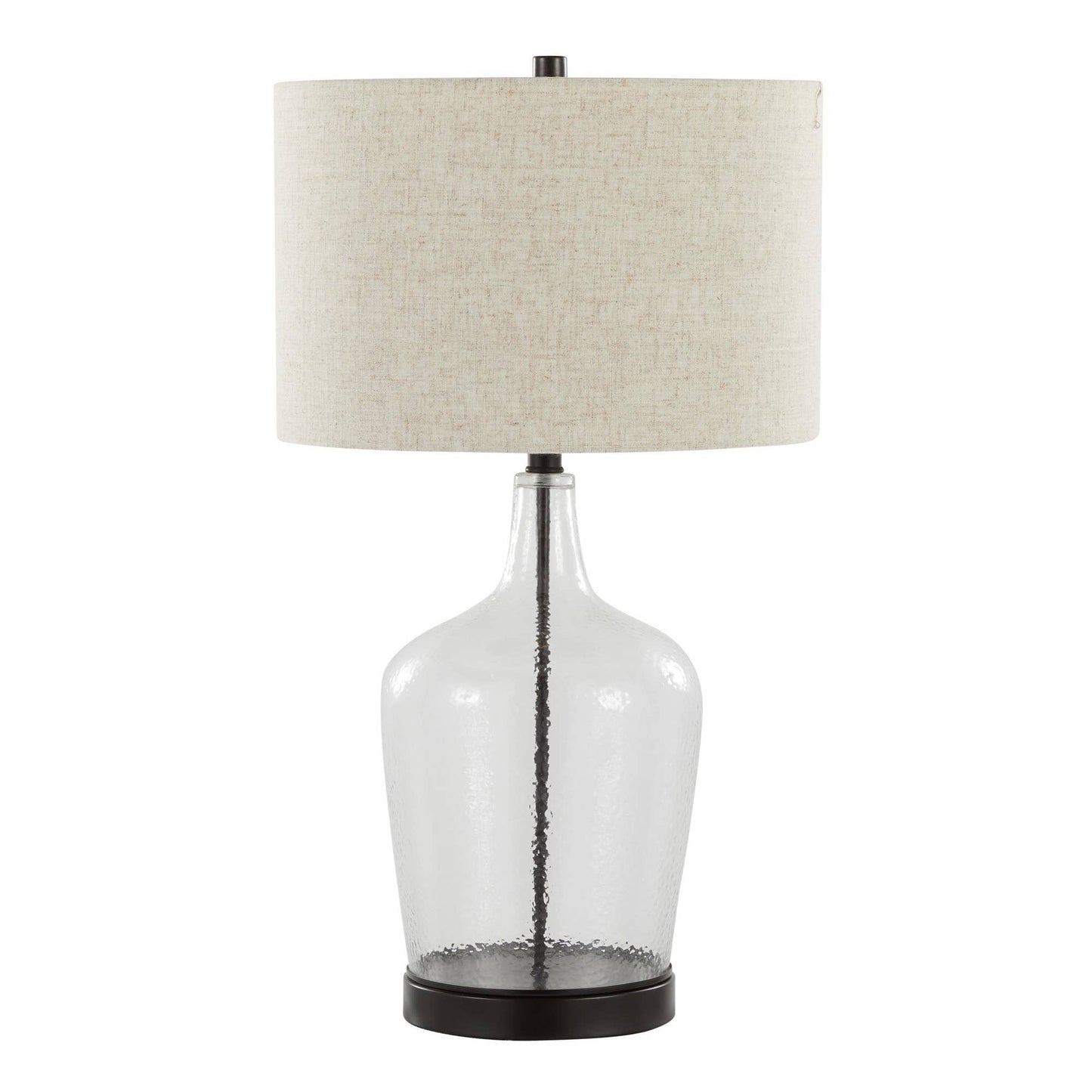 Botella 28" Glass Table Lamp with USB: Clear Dimpled Glass, Oil Bronze Metal, Natural Linen