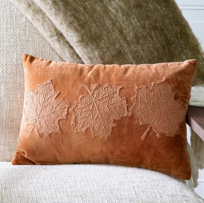 12 X 18 Velvet Burnt Orange Leaf Pillow
