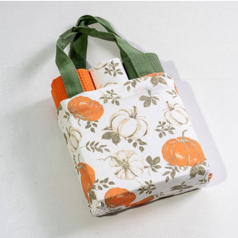 3 PC Fall Pumpkin Towel W/Bag