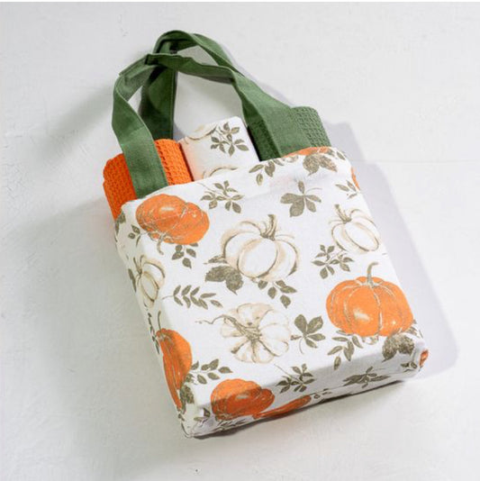 3 PC Fall Pumpkin Towel W/Bag