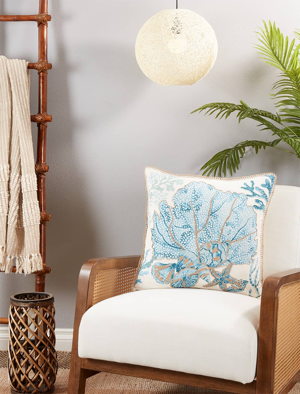 Aqua Nautical Sea Creatures Cotton 20" Throw Pillow: Cover + Insert