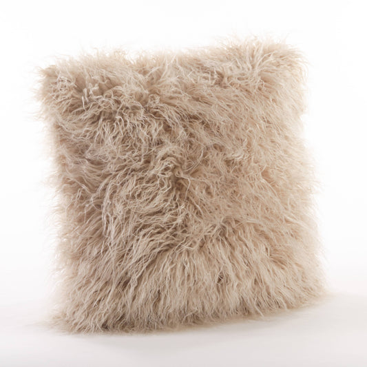 Faux Mongolian Fur Pillow - Poly Filled: Oatmeal / Polyester Insert / 22"