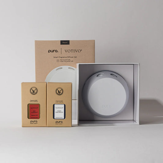 Red Currant & Clean Crisp White Pura + Votivo Smart Home Diffuser Set