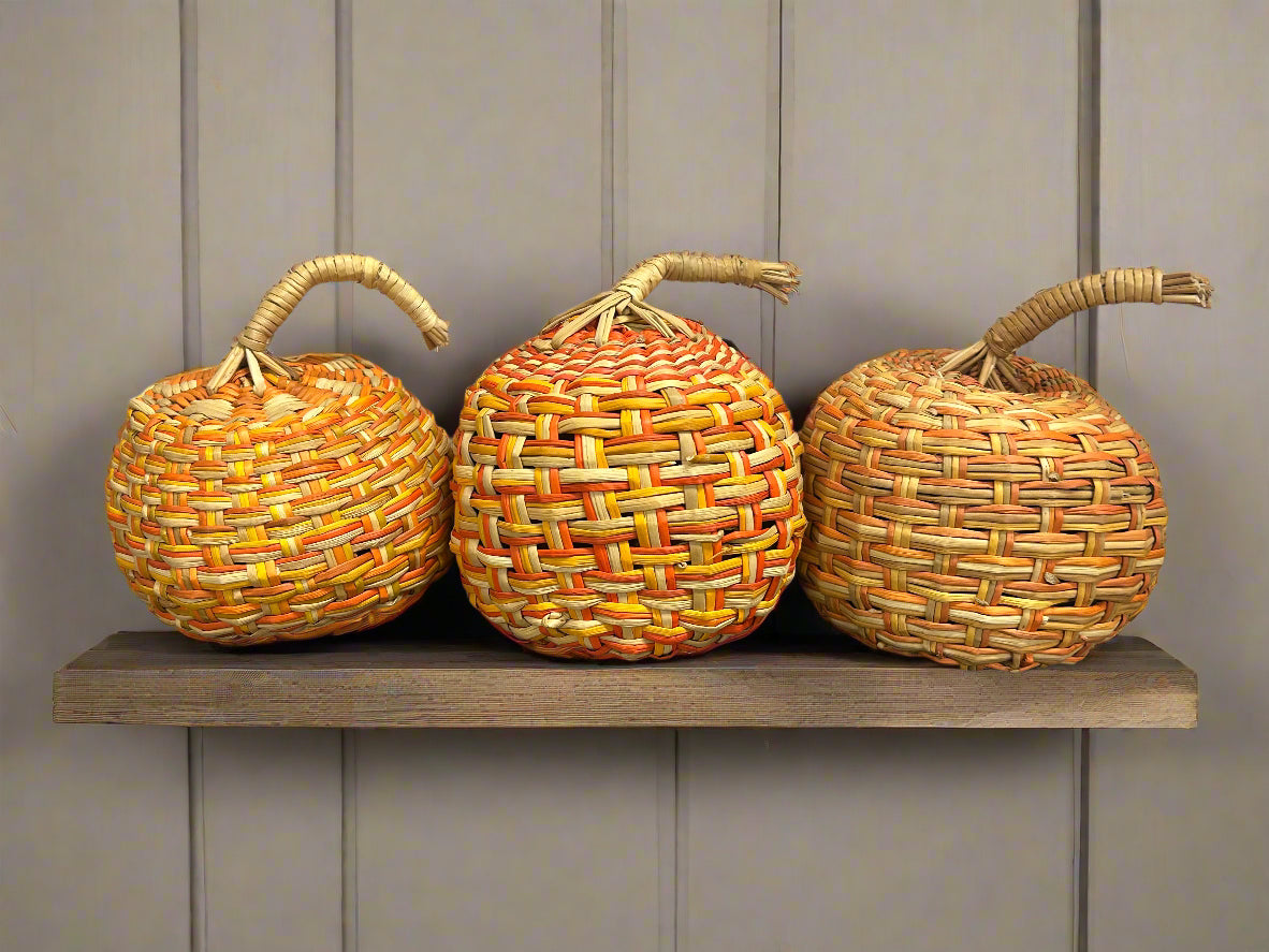Set of 3 Woven Rattan Wicker Pumpkins Orange/White/Yellow - Threshold