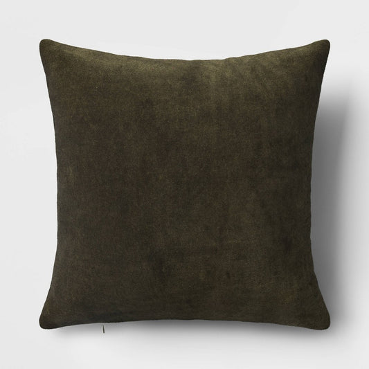 Washed Cotton Velvet Square Throw Pillow Green - Threshold