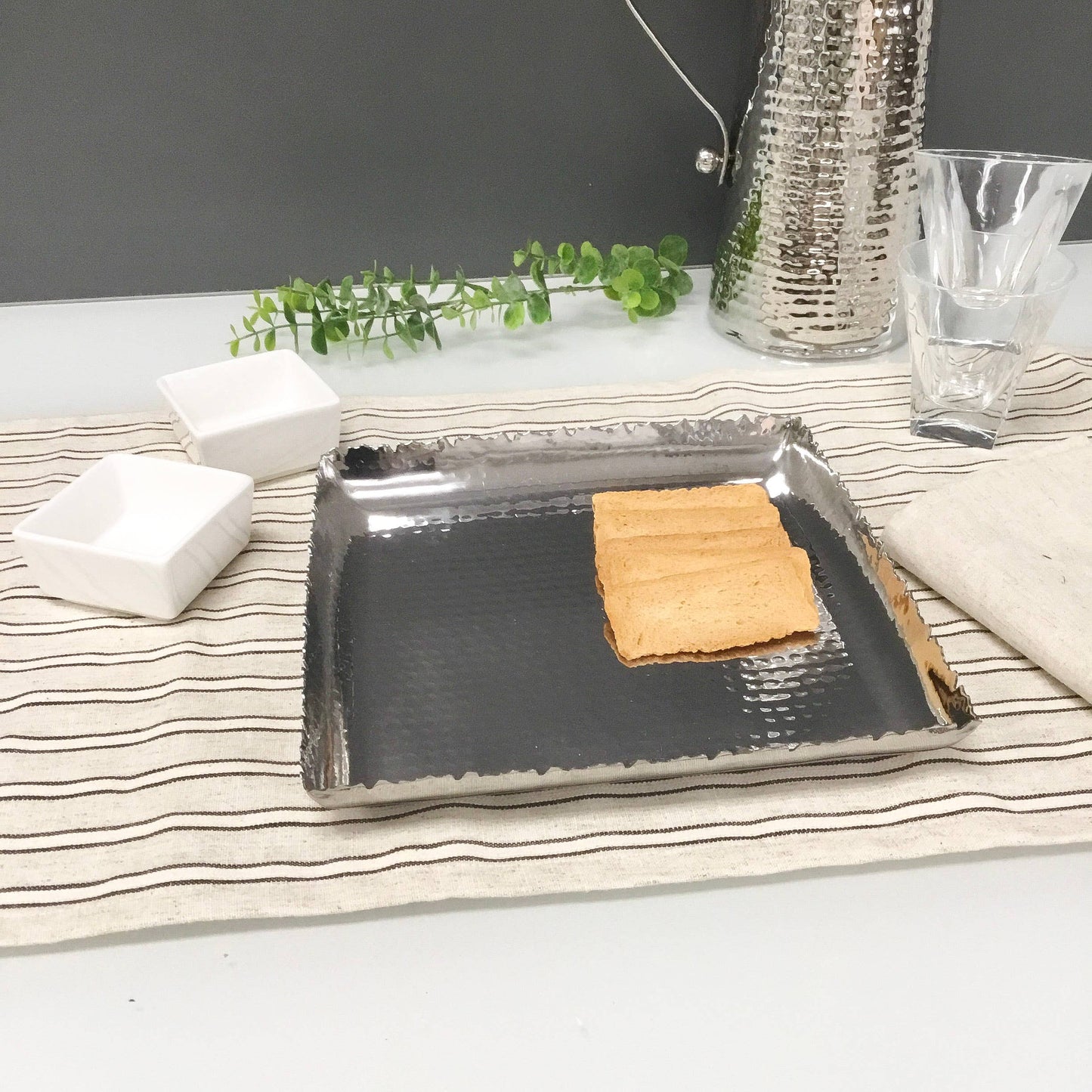 Hammered Square Platter with Torn Edges