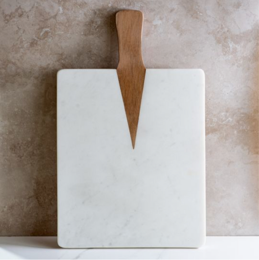 12" X 19” Marble Serve Board Acacia Wood Handle