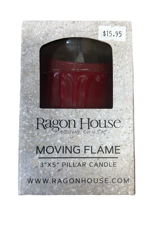 Moving Flame 3”x5” Pillar Candle - Battery Operated - Timer - Red