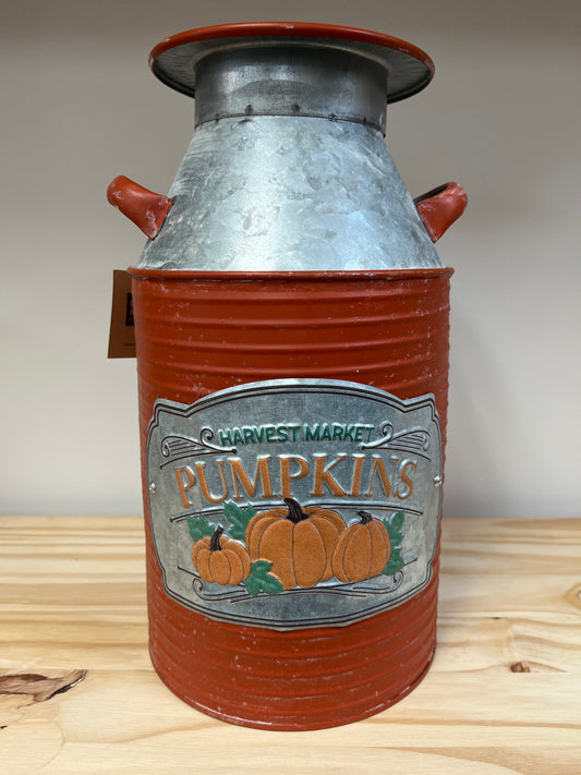 CTW Home Collection Metal Thanksgiving Harvest Market Pumpkins Milk Can Planter