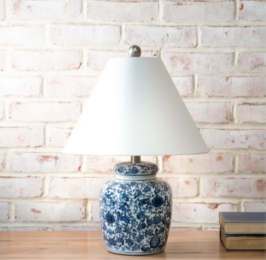 19" Blue Floral Ceramic Lamp