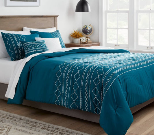 5pc Full/Queen Diamond Stitch Comforter Bedding Set Dark Teal Blue - Threshold