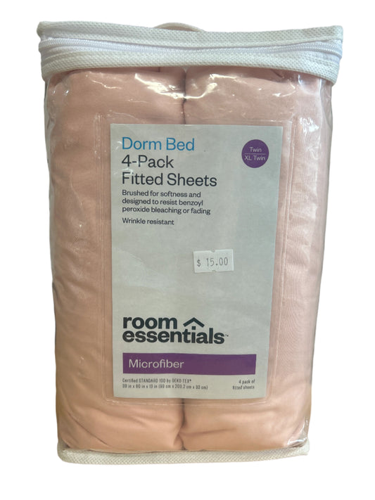 Twin/Twin XL 4pk Solid Microfiber Fitted Sheet Blush - Room Essentials