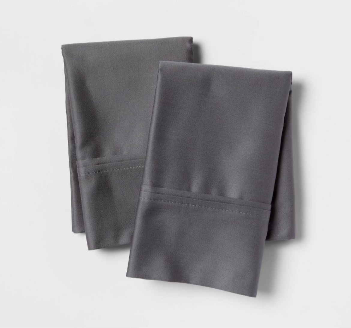 As Is Standard Solid Performance 400 Thread Count Pillowcase Set Dark Gray - Threshold