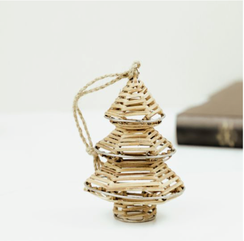 4.5" Natural Rattan Tree Ornament