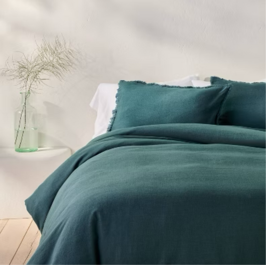 As Is Full/Queen Linen Blend Duvet & Sham Set Teal - Casaluna