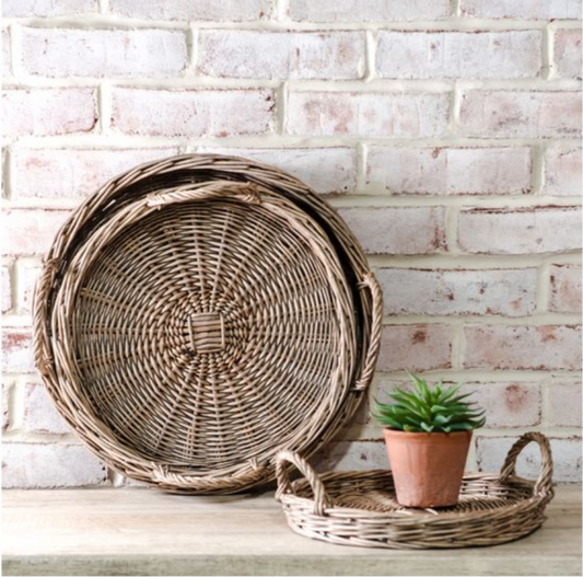 Small Round Willow Tray with Handles