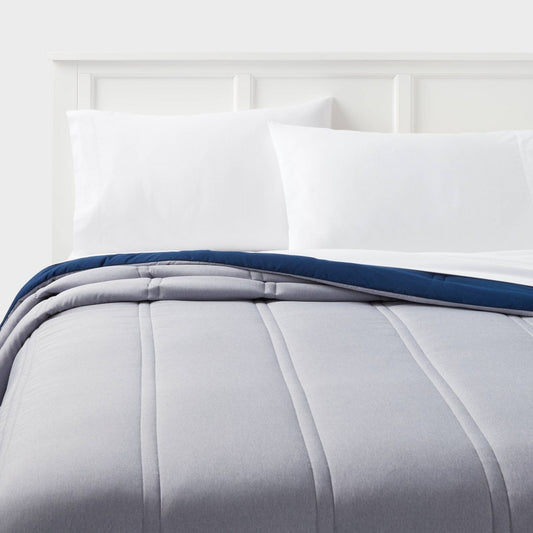 Full/Queen Lofty Microfiber Comforter Dark Blue Denim Heather - Room Essentials