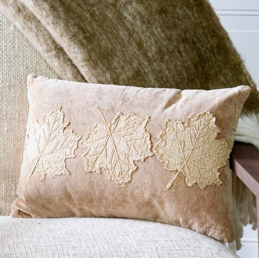 12 X 18 Velvet Tan Leaf Pillow
