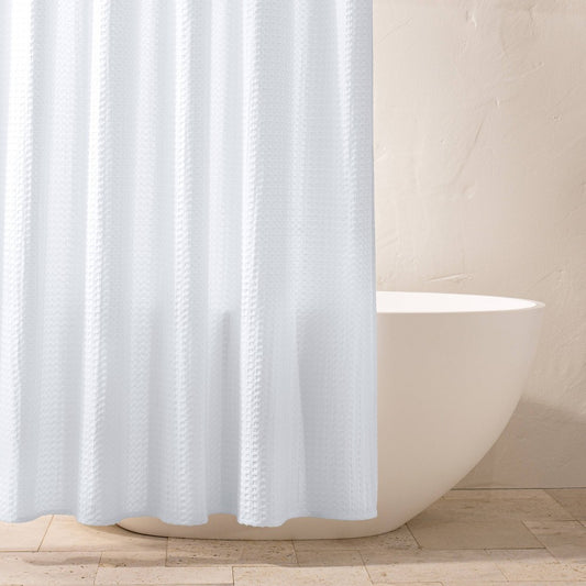 Waffle Shower Curtain White - Casaluna™: Cotton Blend, Machine Washable