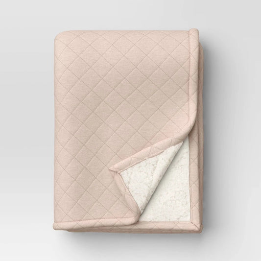 Quilted Jersey Throw Blanket with Faux Shearling Reverse Heathered Pink - Room Essentials™