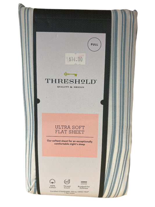 Full 300 Thread Count Ultra Soft Flat Sheet Blue Stripe - Threshold
