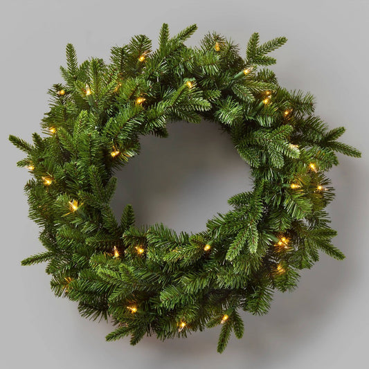 22” Prelit Artificial Pine Wreath Natural Clear Lights - Wondershop