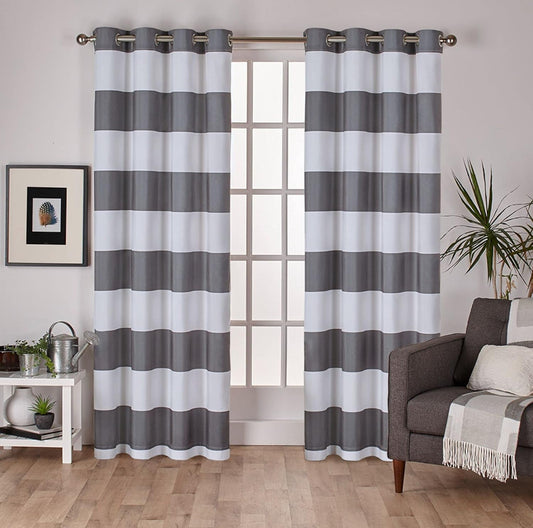 54” x 108” Exclusive Home Stripe Cotton-Rich Grommet Top Light Filtering Curtain Panel Black Pearl Set of 2