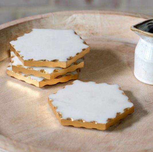 Set of 4 Marble/Gold Foil Edge Coasters