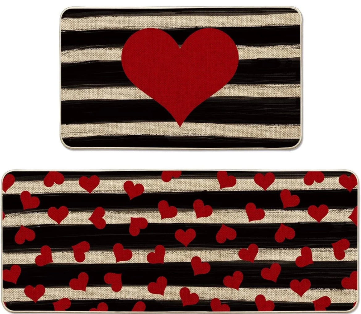 Washable Heart Kitchen Runner Rug Set of 3