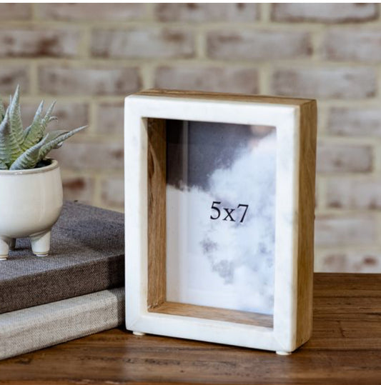 5 X 7 White Marble Chip Wood Photo Frame