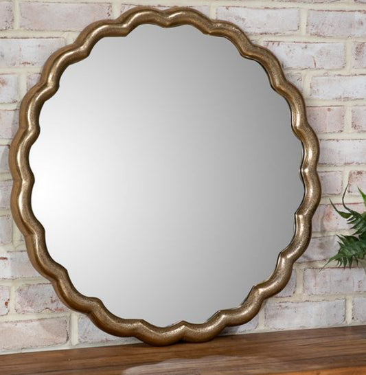 26.5" Antique Brass Scallop Edge Mirror
