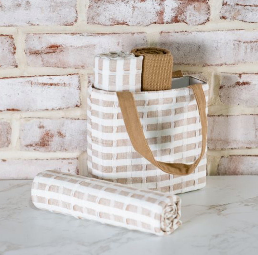 3 Piece Latte Weave Towel w/ Bag