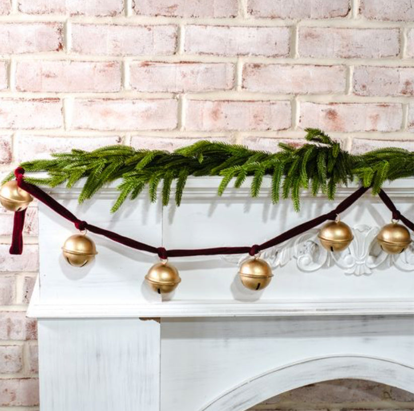 60" Gold Bell & Red Velvet Garland