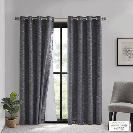 50” x 84” SunSmart Cotton Panel with Removable Total Blackout Liner Charcoal - 1 Panel