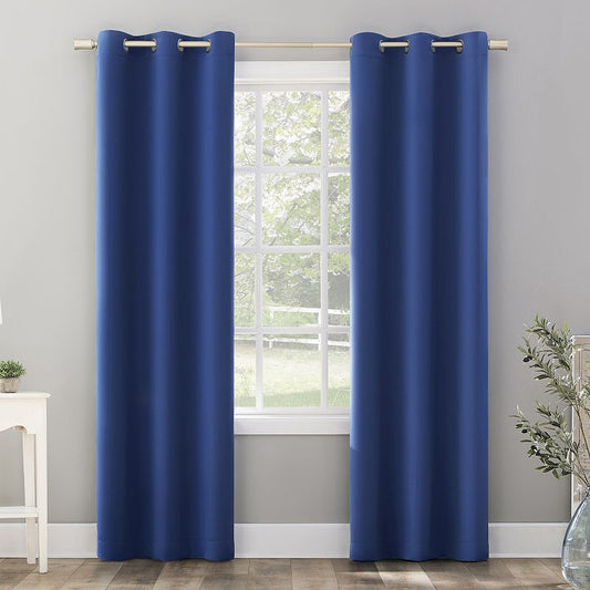 40” x 63” Sun Zero Riley Grommet Top Blackout Single Curtain Blue - Set of 2