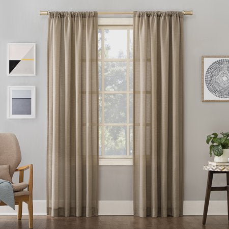 54” x 63” Linen Blend Textured Semi-Sheer Rod Pocket Curtain Panel Taupe - 1 Panel