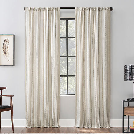 52” x 84” Archaeo Slub Texture Stripe Cotton Curtain Linen/White - 1 Panel