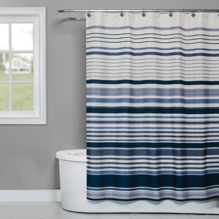 70” x 72” Cubes Stripe Blue Shower Curtain