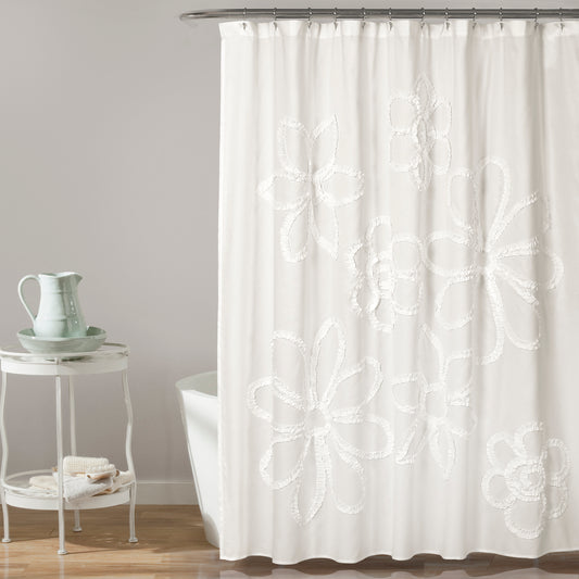 72” Lush Decor White Ruffle Flower Shower Curtain