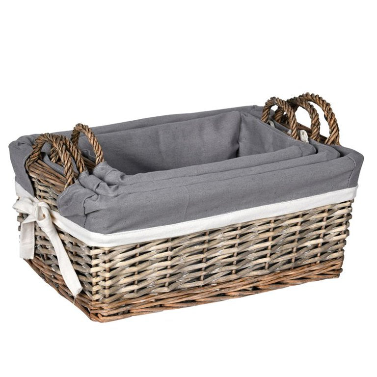 Vickerman 7” Contemporary Willow Basket with Fabric Liner in Gray - 1 Basket Size Large