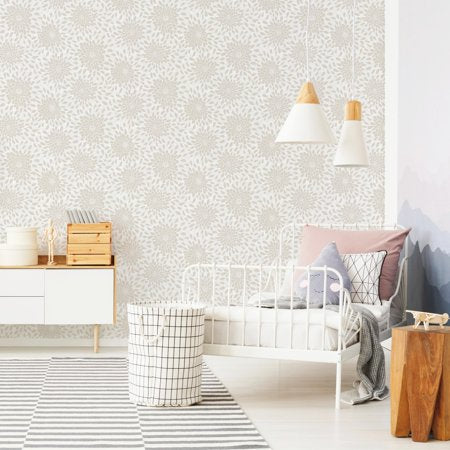 Toss the Bouquet Beige Vinyl Peel & Stick Wallpaper Roll Covers 28.18 sq. ft.