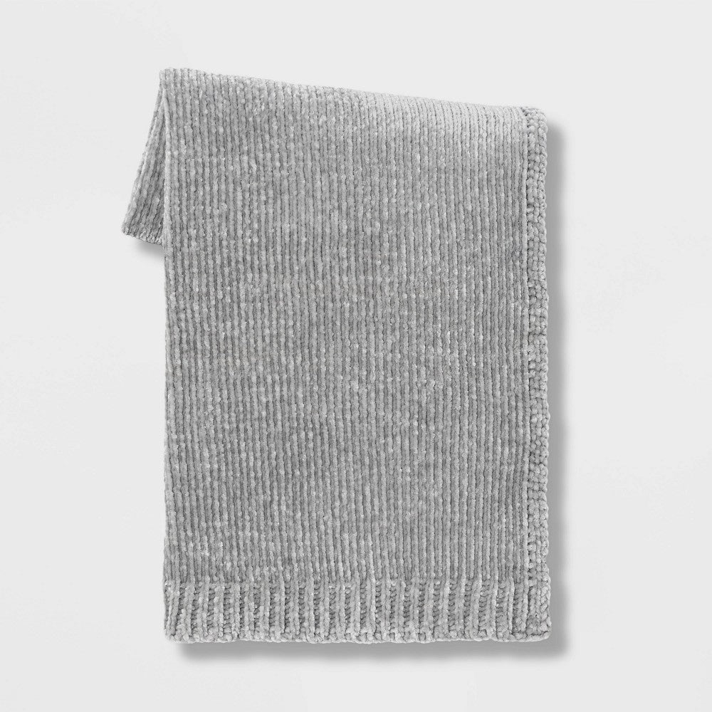50"x60" Shiny Chenille Reversible Throw Blanket Light Gray - Threshold