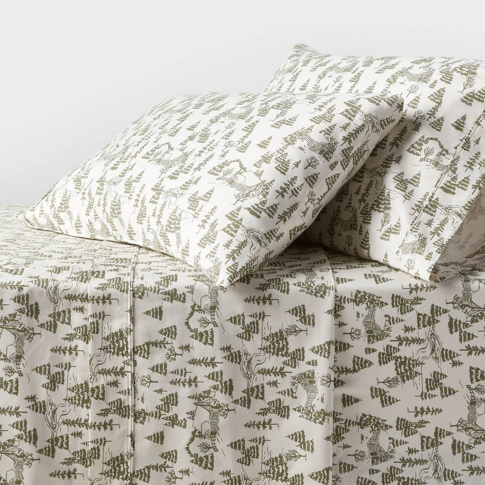 King 400 Thread Count Performance Holiday Sheet Set Ivory Winter Scene - Threshold