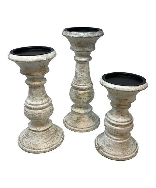 White & Goldtone Chapel Three-Piece Pillar Candleholder Set