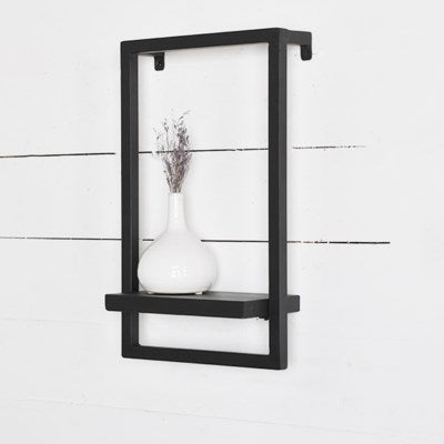 Black Iron and Mango Wood Wall Shelf
